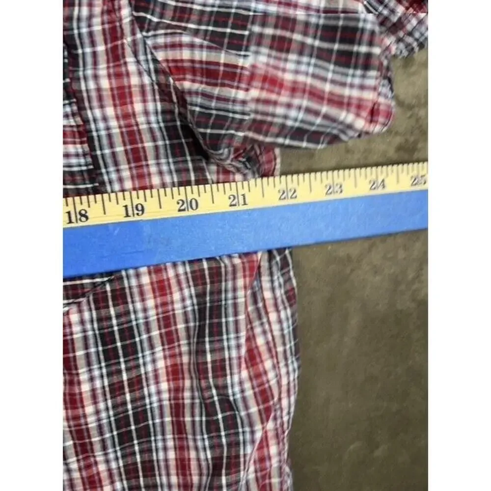 Levis Strauss‎ Shirt Mens Large RED Plaid Short Sleeve Pearl Snap Western
